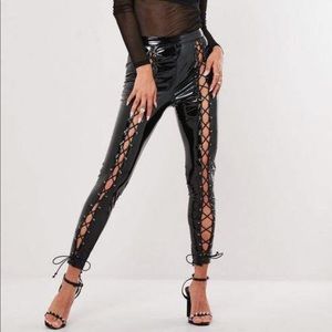 SOLD NWT Missguided black vinyl lace-up leggings